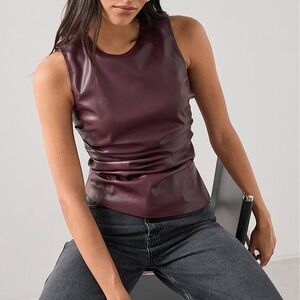 Sleek Burgundy Sleeveless Top (With Skirt)